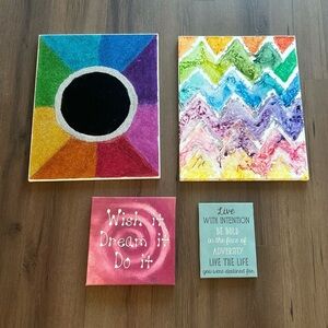 4 Canvas Wall Decor Bundle 2-16x20 Colorful DIY & 1-7x9 Blue 1-10x10 Pink